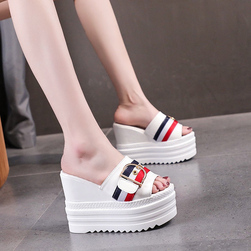 Dép đế xuồng cao gót hở mũi thời trang cho nữ 12cm