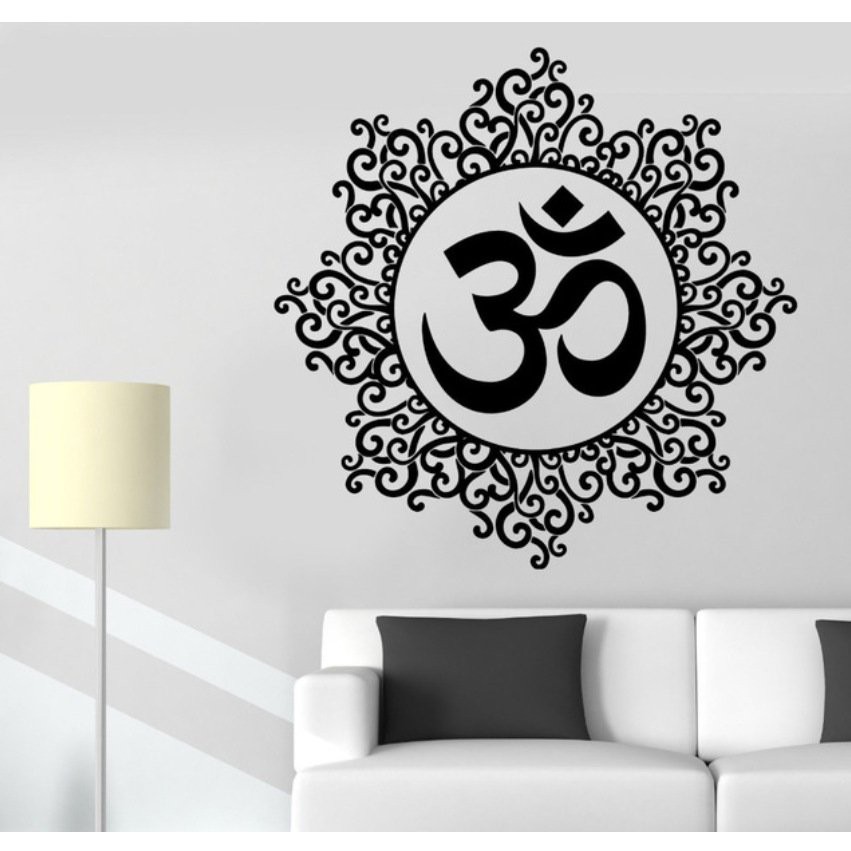 Decal dán tường hình bông hoa chữ OM thanh tịnh - Nhận làm size theo yêu cầu