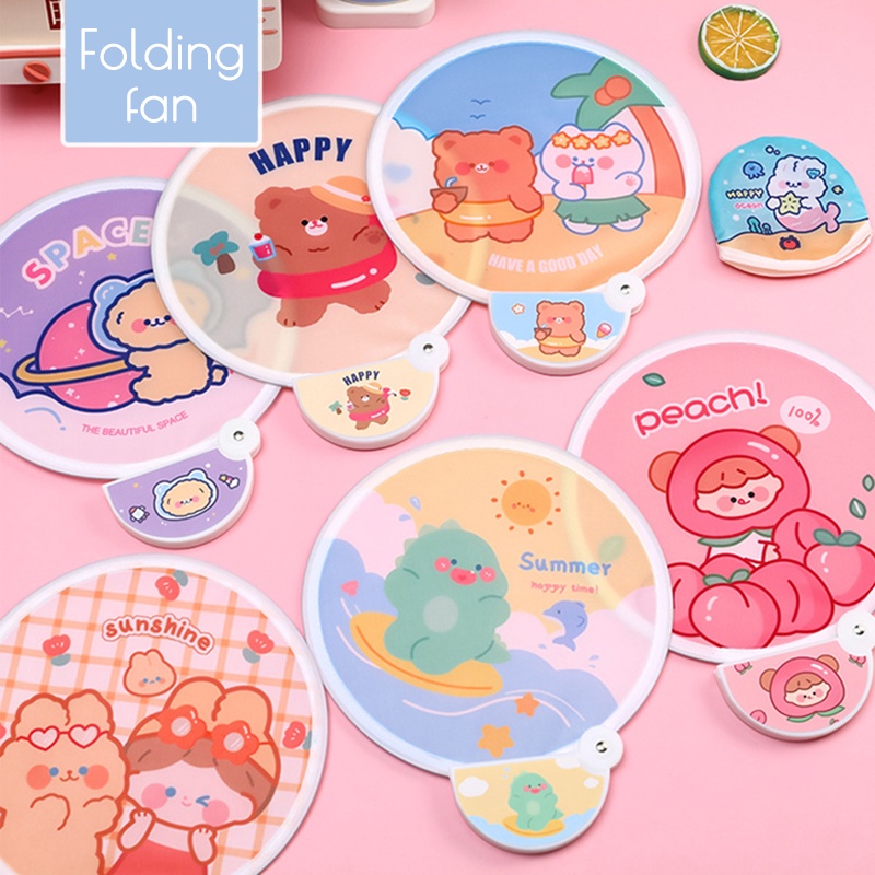 Quạt Xếp Mini Di Động Hình Tròn In Hoạt Hình Dễ Thương Cho Bé Gái