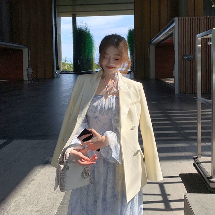 Đầm midi cổ vuông tay dài vải voan in hoa màu xanh dương thời trang mùa hè phong cách pháp cho nữ 2023