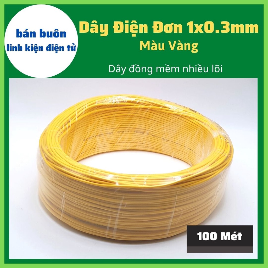 [100 Mét] Dây điện đơn 1x0.3mm màu vàng, dây điện, dây điện mềm nhiều lõi, dây điện 0.3mm [ 100% Dây Đồng ]