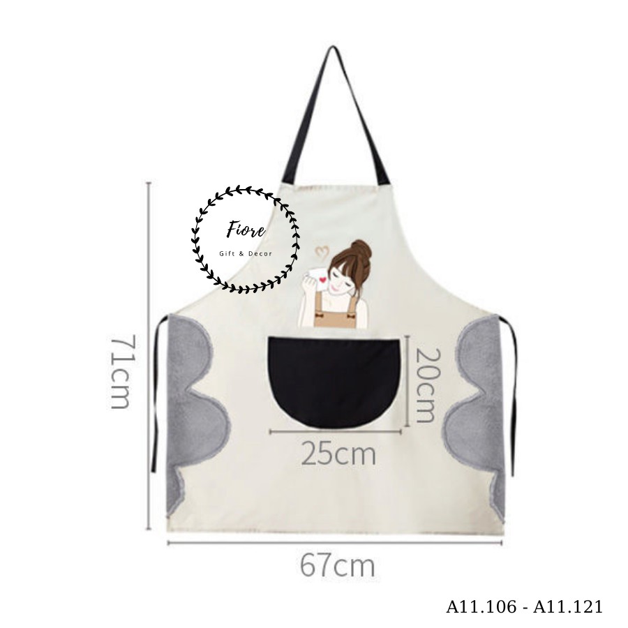 Tạp dề chống thấm nước, đồng phục quán cafe, tạp dề nấu ăn đẹp - họa tiết thiếu nữ uống trà nhiều màu | BigBuy360 - bigbuy360.vn