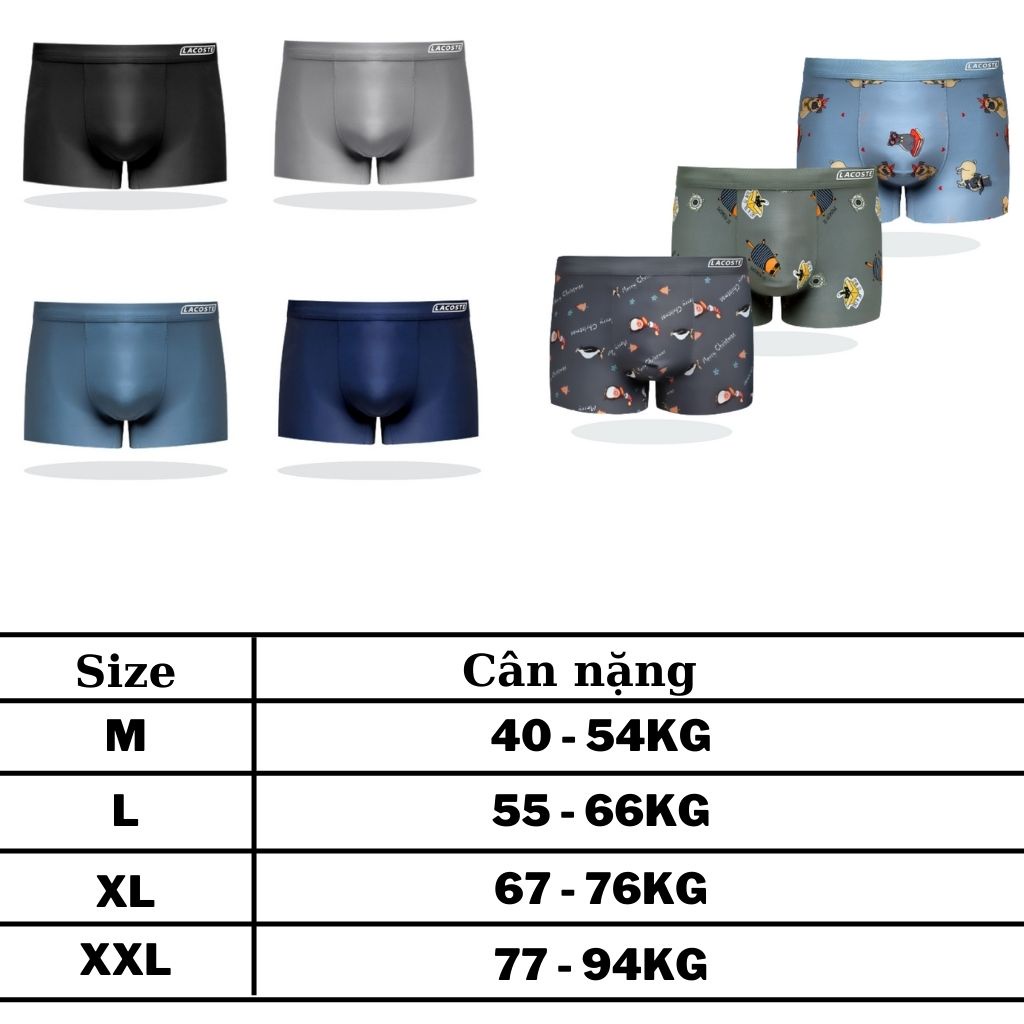 Quần Lót Nam  -LCS- Quần Sịp Đùi Nam Boxer Lụa Băng Bọc Cạp Mềm Mịn Kết Hợp Lớp Lót Thông Hơi kháng khuẩn
