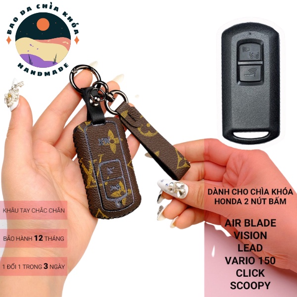 Bao da bảo vệ chìa khóa Honda Air Blade Vision Lead Winner X 2022 2 nút bấm, khâu tay, móc A, cao cấp
