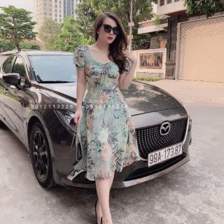 Đầm xòe hoa voan