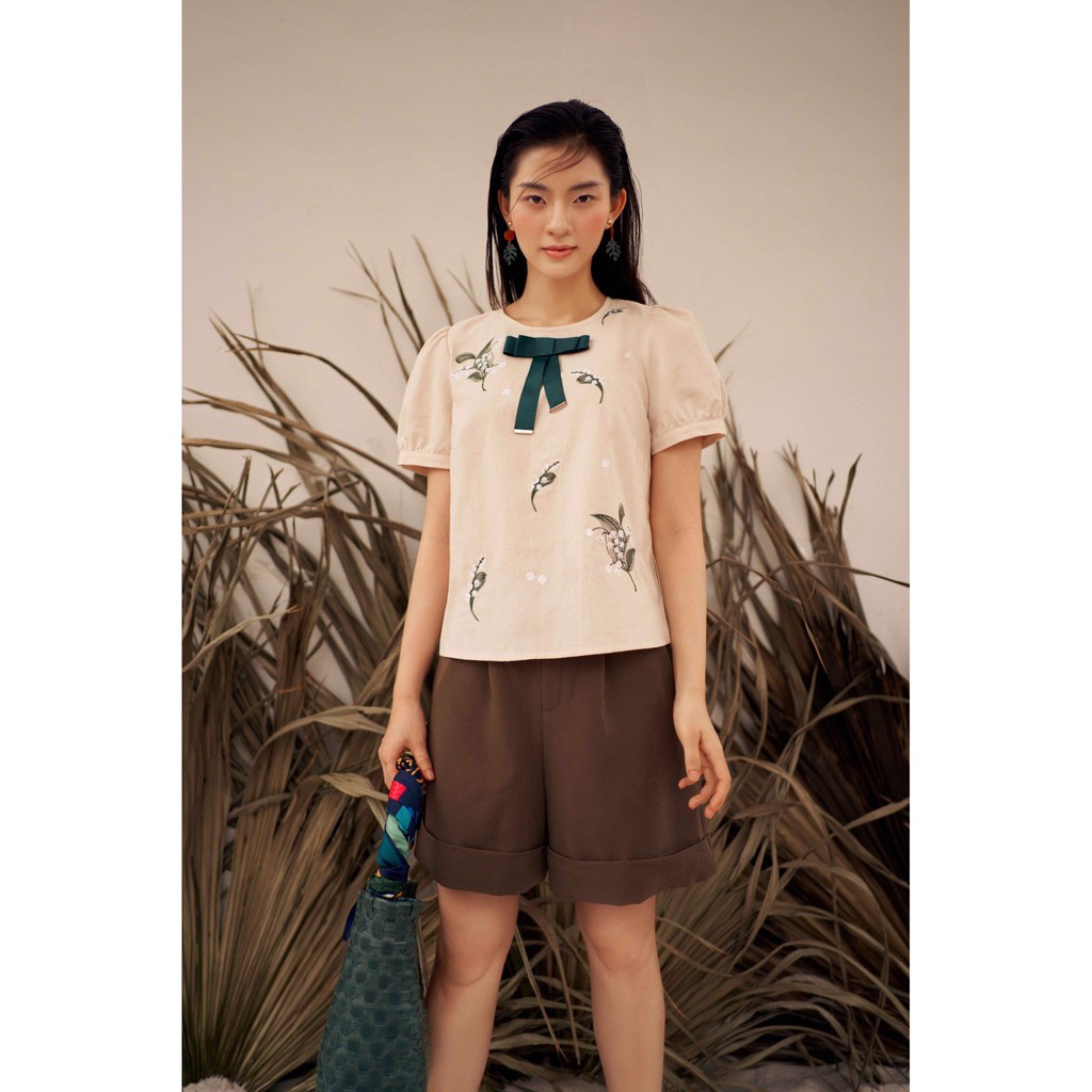 Áo sơ mi be thêu linh lan phối nơ rêu 1AO2040 ADORE DRESS | BigBuy360 - bigbuy360.vn