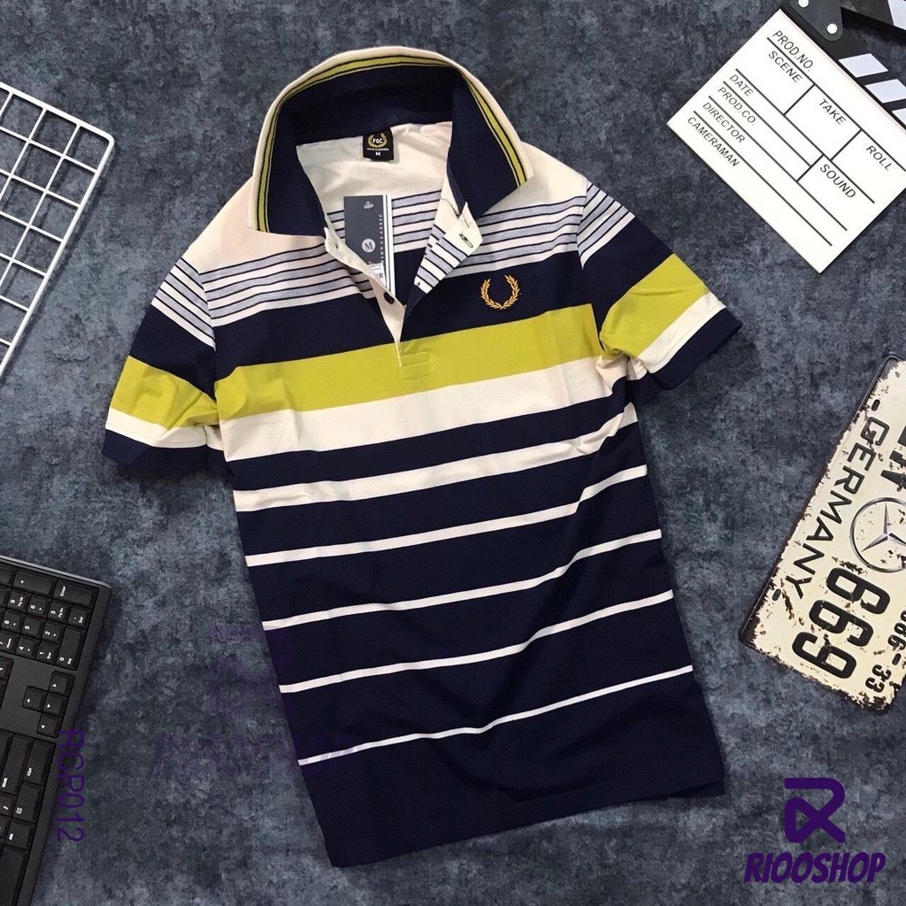 Áo thun nam trung niên có cổ cotton dày mịn kẻ sọc ngang cao cấp bông lúa RCP012 - áo polo nam form rộng Riooshop