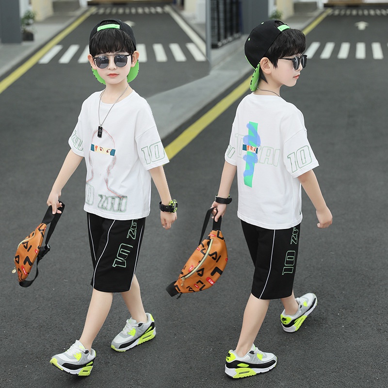 Bộ quần áo trẻ em, bộ cotton bé trai phong cách hiphop 14-36kg