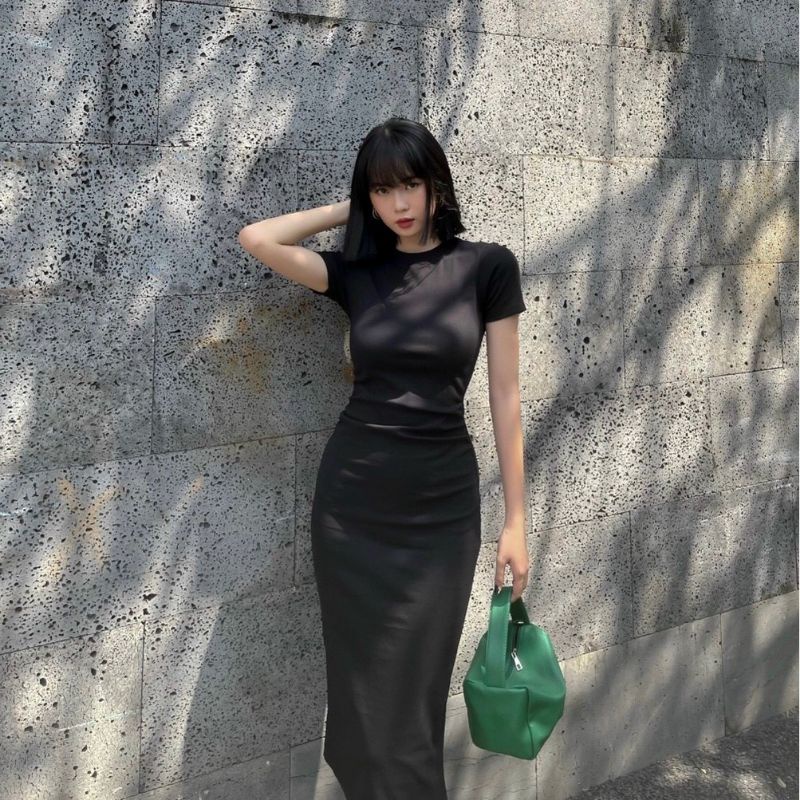 Đầm body cổ tròn vải thun borip xịn