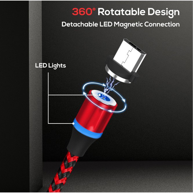 CÁP SẠC TỪ HÍT NAM CHÂM DÂY DÙ 3IN1 CÓ LED