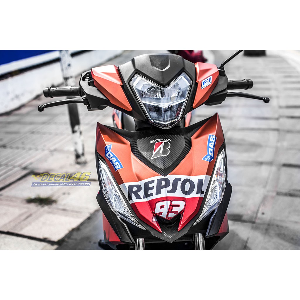 Tem xe Winner 150 thiết kế Repsol nhôm đỏ đen