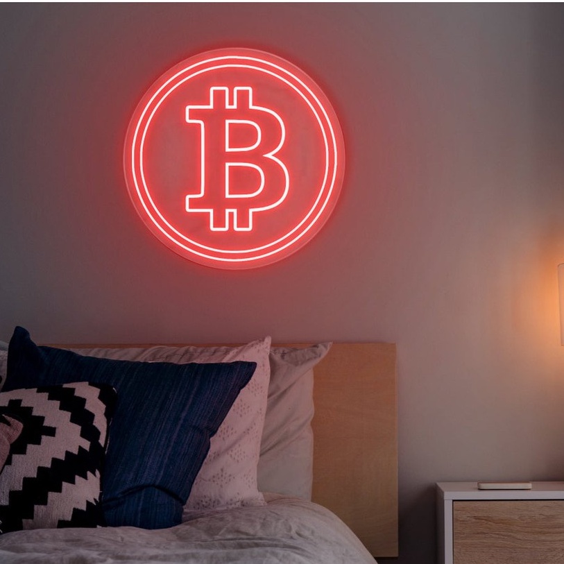 Đèn led Neon trang trí hình Bitcoin | Đèn neon trang trí phòng ngủ, treo tường