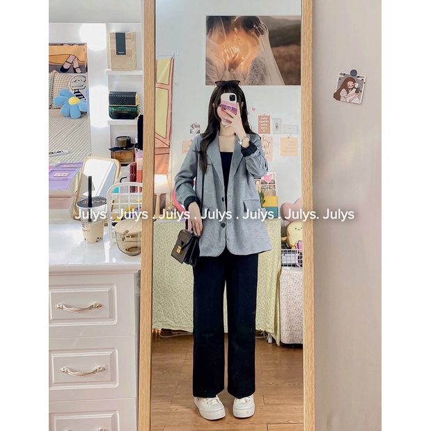 ÁO BLAZER NỮ KẺ ZICZAC thời trang Hàn Quốc (ảnh thật shop chụp kèm video)