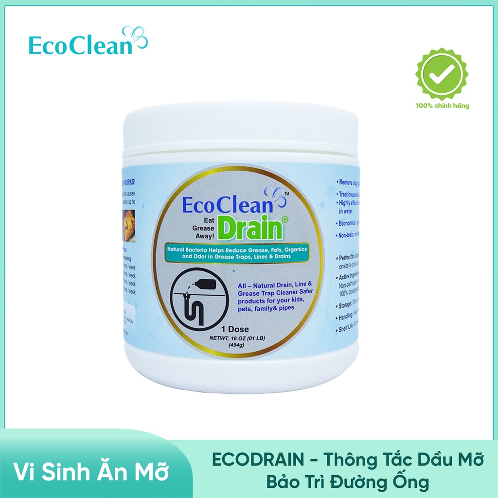 [BÁN CHẠY] Vi Sinh Ăn Mỡ, Thông Tắc EcoClean Drain - Nhập Khẩu Mỹ