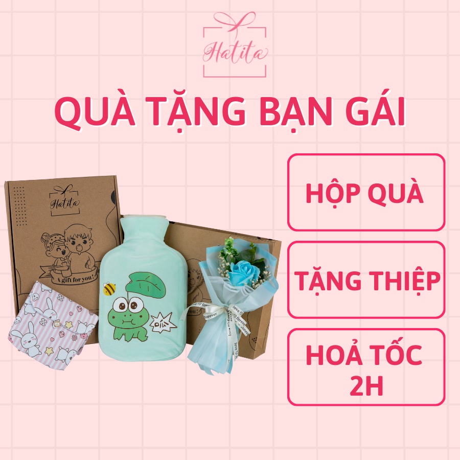 Túi chườm nóng Hatita Ếch Xanh 1000ml - 3 món sưởi ấm giữ nhiệt giảm đau bụng Quà tặng giáng sinh