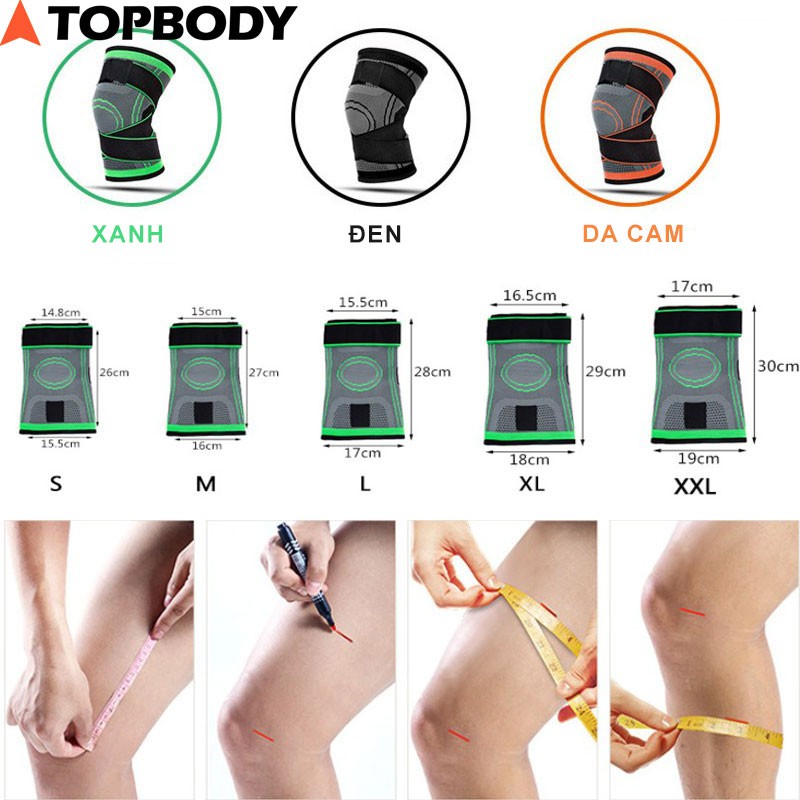 Đai bảo vệ đầu gối [CÓ ĐAI CUỐN], đai bó gối cao cấp TOPBODY hỗ trợ luyện tập thể dục, thể thao-DAGOI01