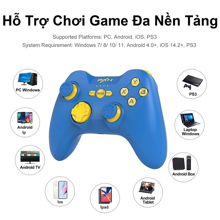 Tay Chơi Game Wireless + USB 2.4, Model PXN-P3, Máy Kết Nối Không Dây, Tương Thích / PS4 / PS3 / PC / lOS MFI / Android