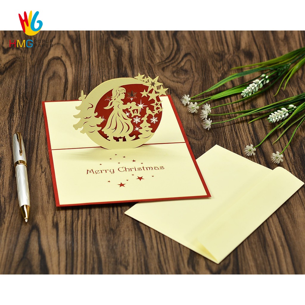 Thiệp Noel HMG Giáng Sinh 3D Pop-up Card Gửi Những Thông Điệp Ý Nghĩa Ngày Giáng Sinh, Size 10X15cm