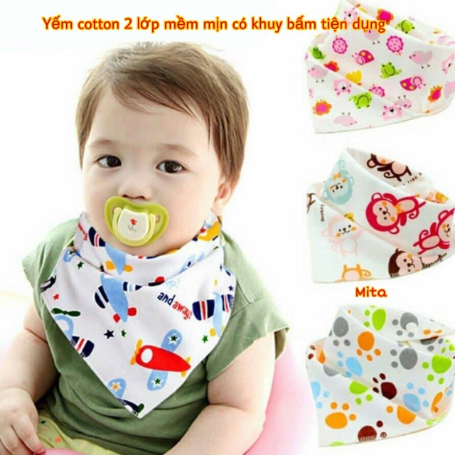 [HÀNG XUẤT NHẬT] Yếm cho bé - Yếm cotton 2 lớp mềm mịn có khuy cài tiện dụng - yếm trẻ em thấm hút mồ hôi tốt - khăn xô