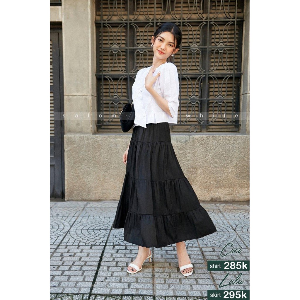 Chân váy lụa dài - Lala 4 tầng | BigBuy360 - bigbuy360.vn