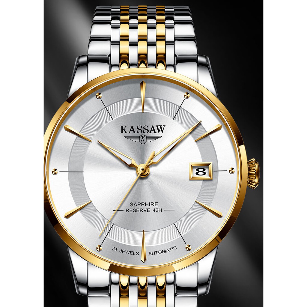 Đồng hồ nam chính hãng KASSAW K890-1 Kính sapphire,chống xước,Chống nước 50m, BH 24 tháng,Máy cơ(Automatic),Dây kim loại