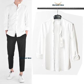 Áo sơ mi nam đẹp, Sơ mi cổ trụ oxford cao cấp dài tay màu trắng,đen,xanh nhạt "Freeship" Hà Nội và COD toàn quốc 2018