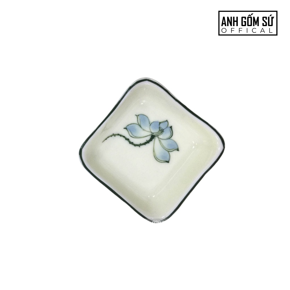Bộ đĩa gia vị sứ, bát mắm, chén nước chấm vẽ sen xanh - Hàng cao cấp
