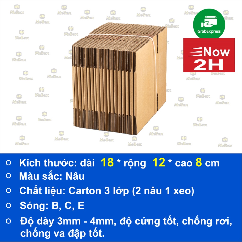 hộp carton 18x12x8 bộ 50 trơn không in