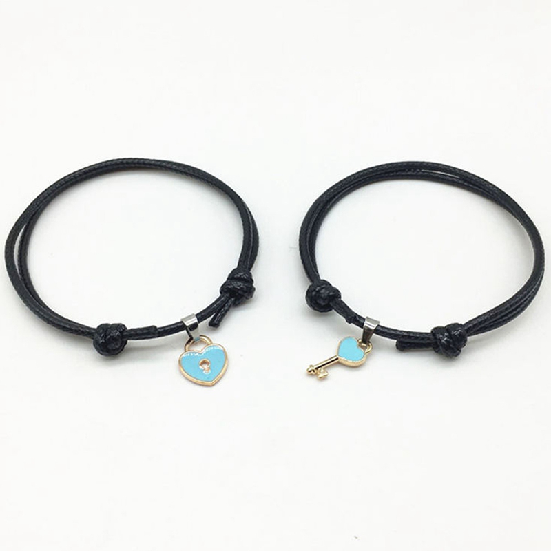 Set 2 vòng tay bện dây mặt kim loại hình trái tim thời trang dễ thương cho cặp đôi