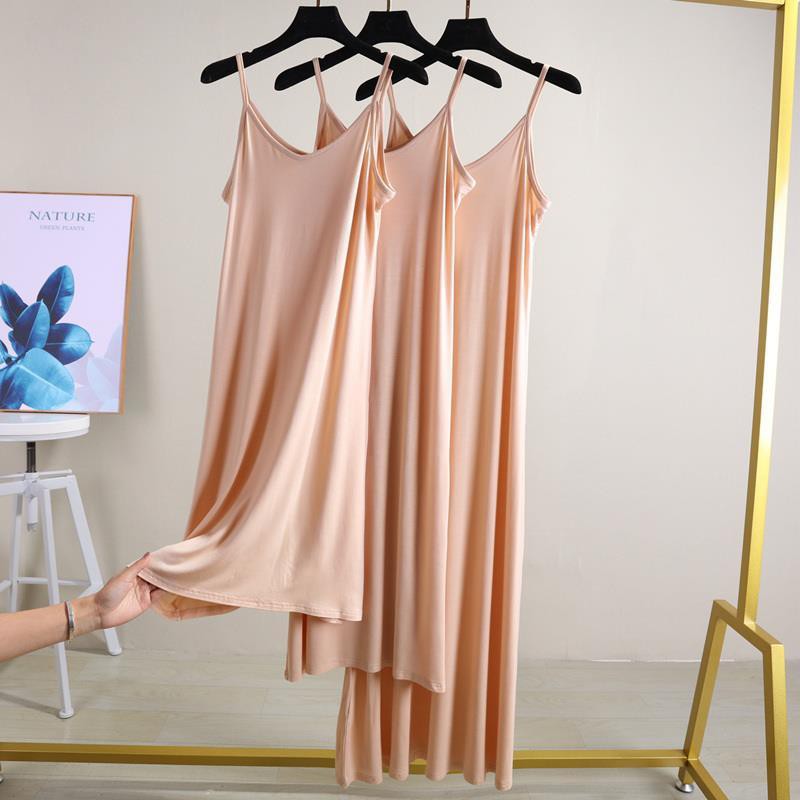 Modal Sling Skirt Nữ mùa hè A-line Váy dài Bên trong lót rời Kiểu dáng Trung bình V Cổ áo Vest đế