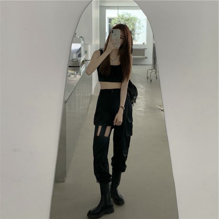 Quần jogger hở đùi dây nối ống suông sexy, quần nhảy hiphop phong cách Châu Âu