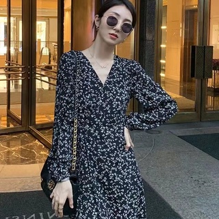Đầm maxi Tay Dài Hoạ Tiết Hoa Phong Cách Hàn Quốc Mới
