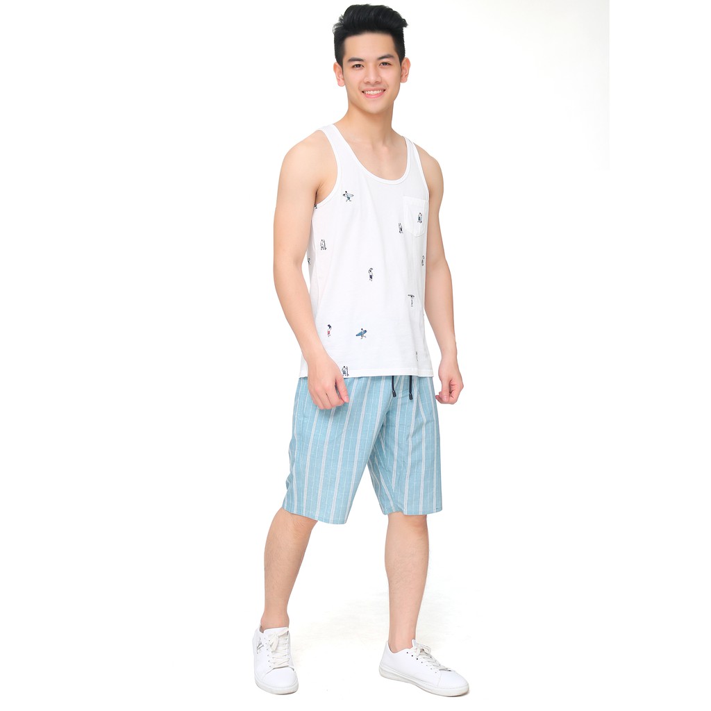 Quần Short nam cao cấp Narsis S7029 màu xanh kẻ trắng