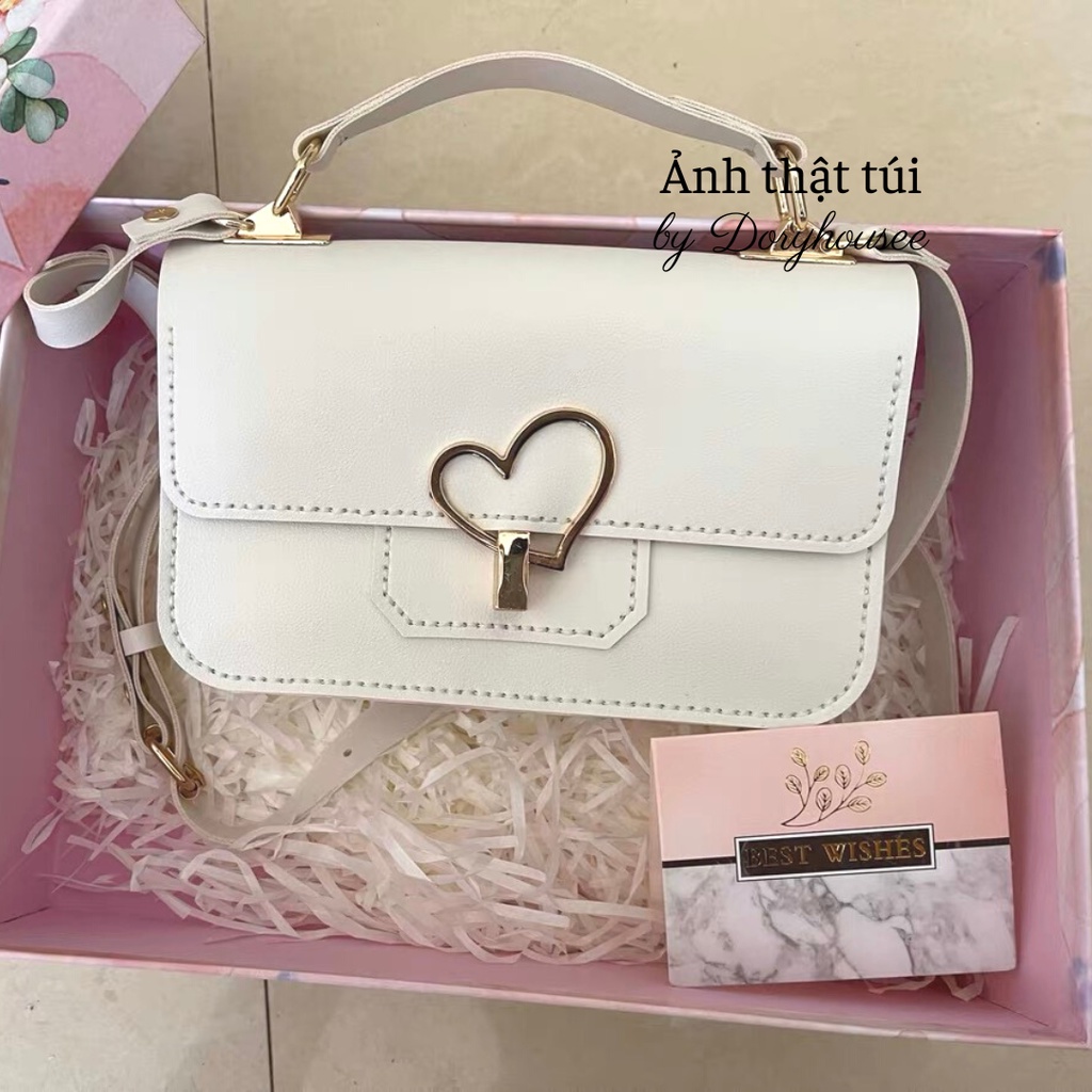 Túi tự làm, túi đeo chéo khóa trái tim, túi tự khâu handmade DIY làm quà tặng chất da PU cao cấp