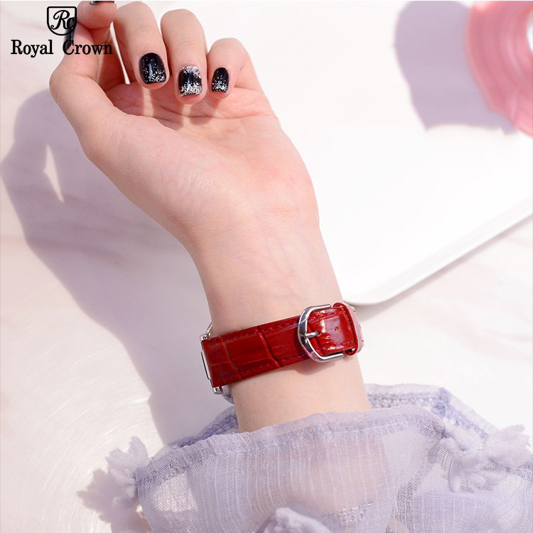 Đồng Hồ Nữ Chính Hãng Dây Da Royal Crown 4604 Chống Nước Chống Xước
