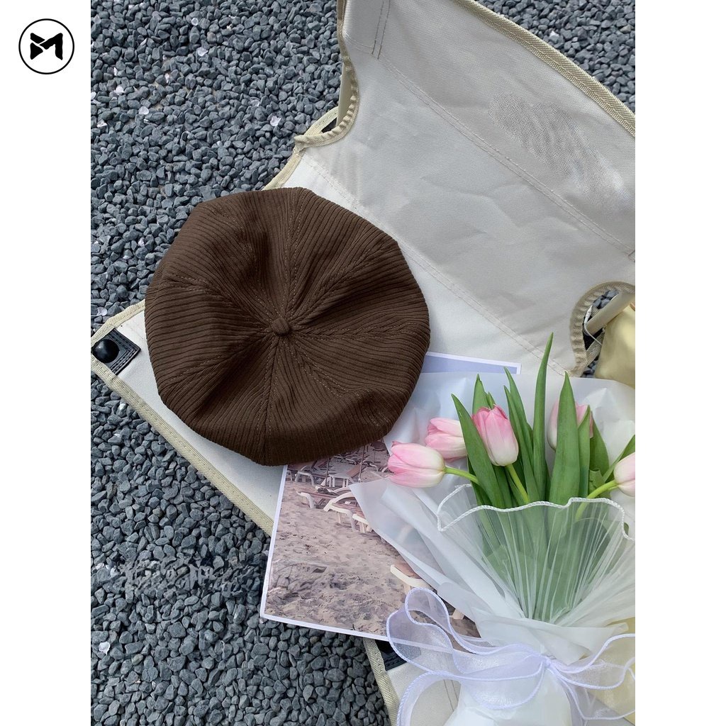 Mũ Beret Họa Tiết Sọc Thời Trang Retro Nhật Bản Cho Nữ