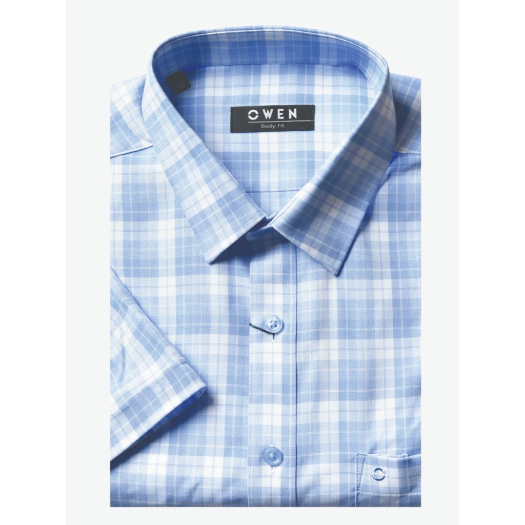 Áo Sơ Mi Nam Ngắn Tay Owen BA22713NT Somi Cộc Tay Công Sở Cao Cấp Xanh Nhạt Kẻ Caro To Chất Cafe Dáng Body Fit Tà Bằng | BigBuy360 - bigbuy360.vn