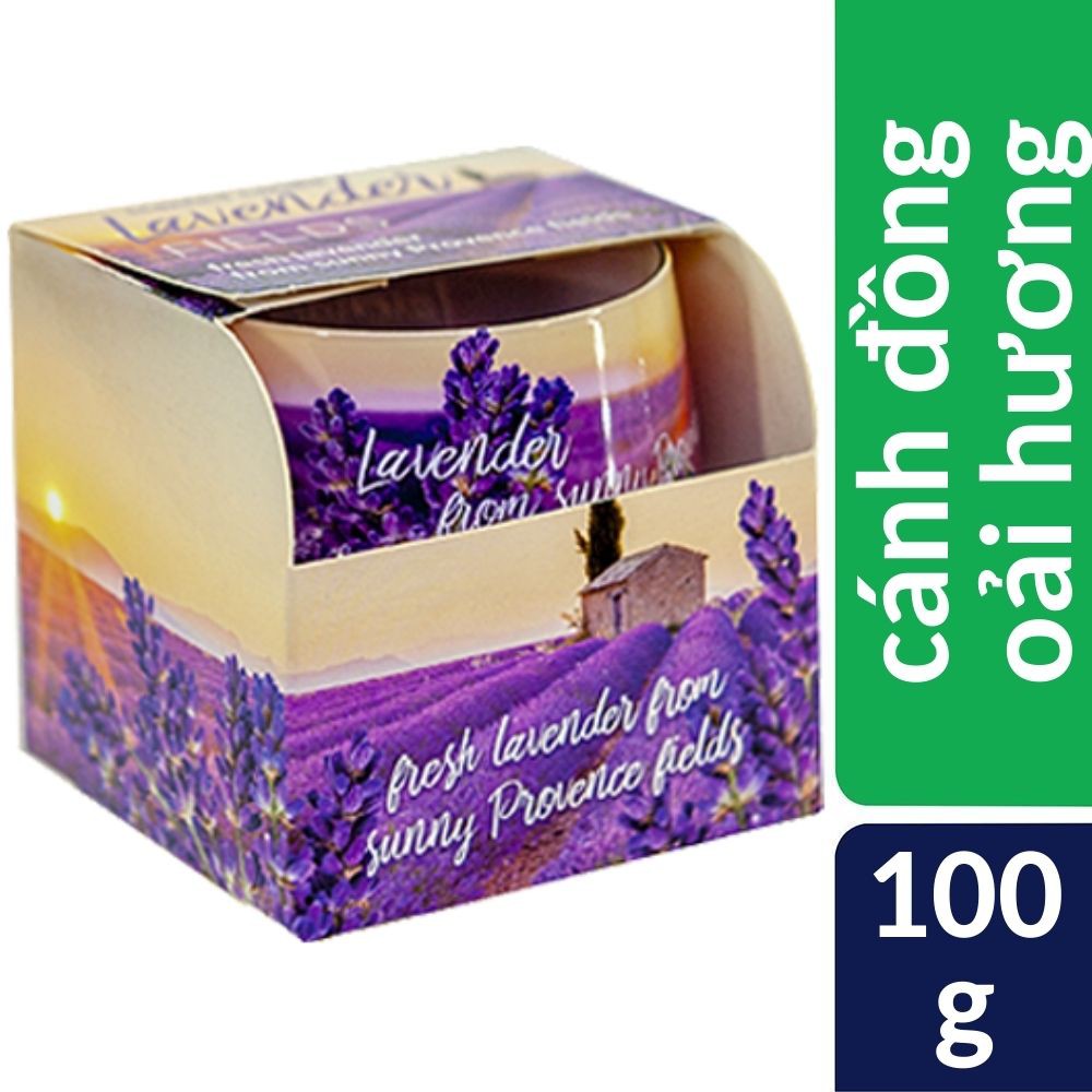 Ly nến thơm tinh dầu Bartek Lavender Fields 100g - cánh đồng oải hương, giúp thơm phòng thư giãn và khử mùi