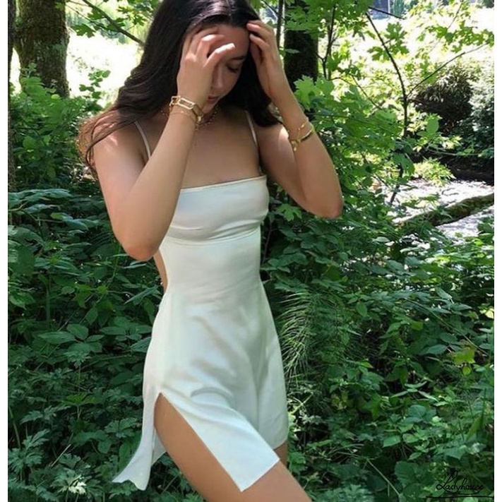 Đầm mini hai dây màu sắc trơn hở lưng gợi cảm cho nữ