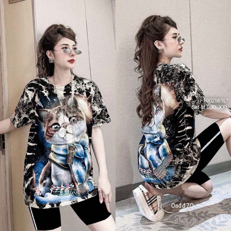 Set bộ áo thun phối quần ngố đen 1002