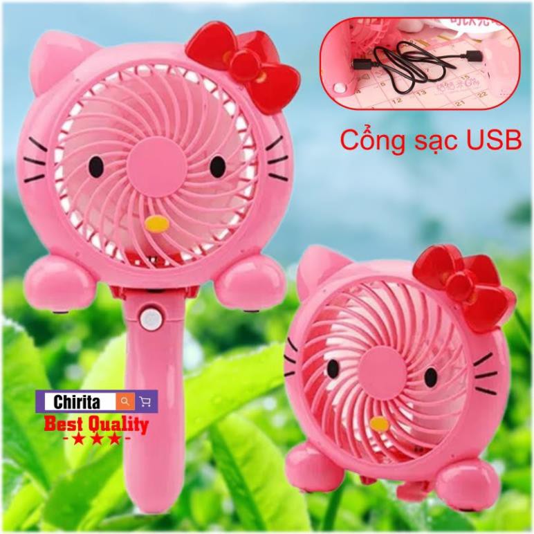 Quạt Sạc Tích Điện USB Mini Cầm Tay - LOẠI TỐT 8786 (Hello Kit ty, Doraemon)