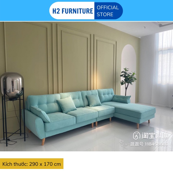 Bộ sofa góc L nỉ H20L2 H2 Furniture vải nỉ mềm mại kết hợp đệm êm ái đàn hồi Sofa cho phòng khách, phòng chờ