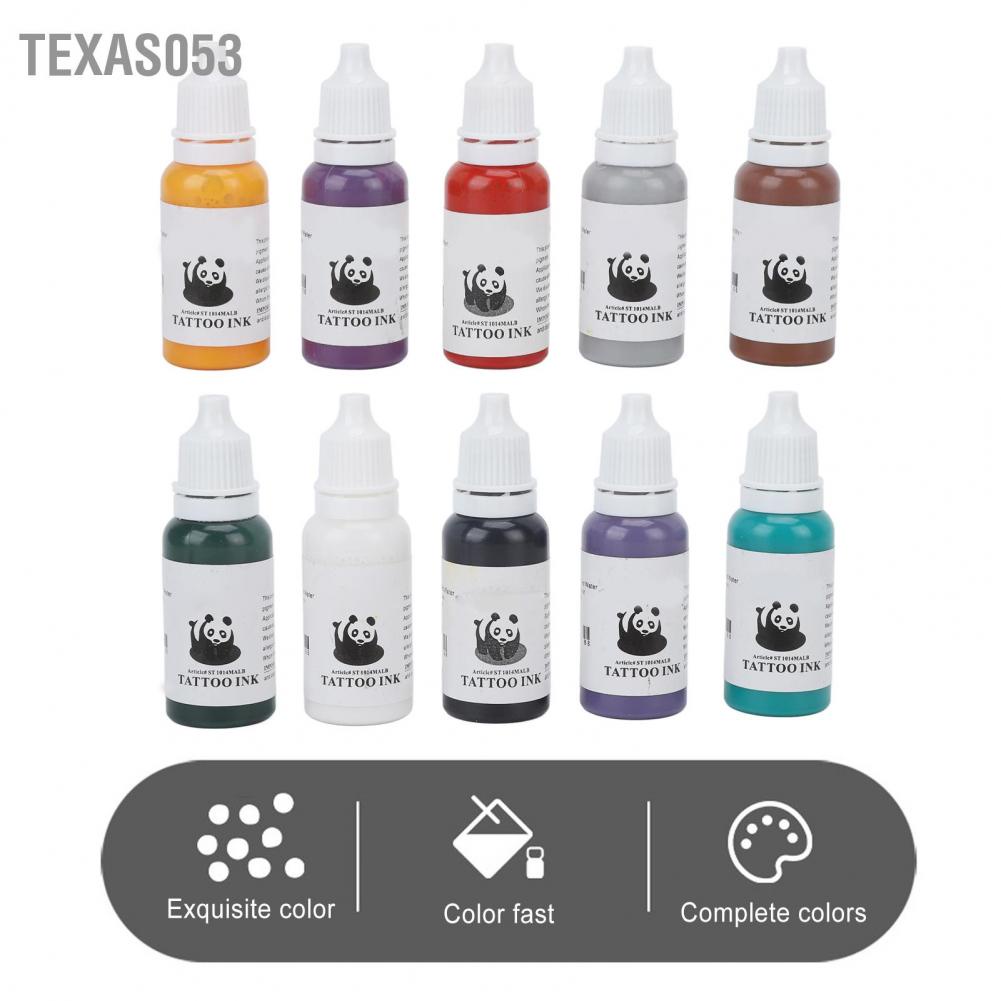 [Hàng Sẵn] Set 10 Mực Xăm Hình Chuyên Nghiệp15ml Màu Sắc Sống Động Tươi Sáng【Texas053】