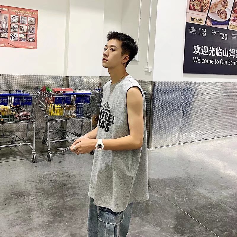 ✦ AFFLIGA ✦Áo Thun Sát Nách Cổ Tròn In Chữ Đơn Giản Thoáng Khí Thời Trang Mùa Hè Phong Cách Hàn Quốc Cho Nam
