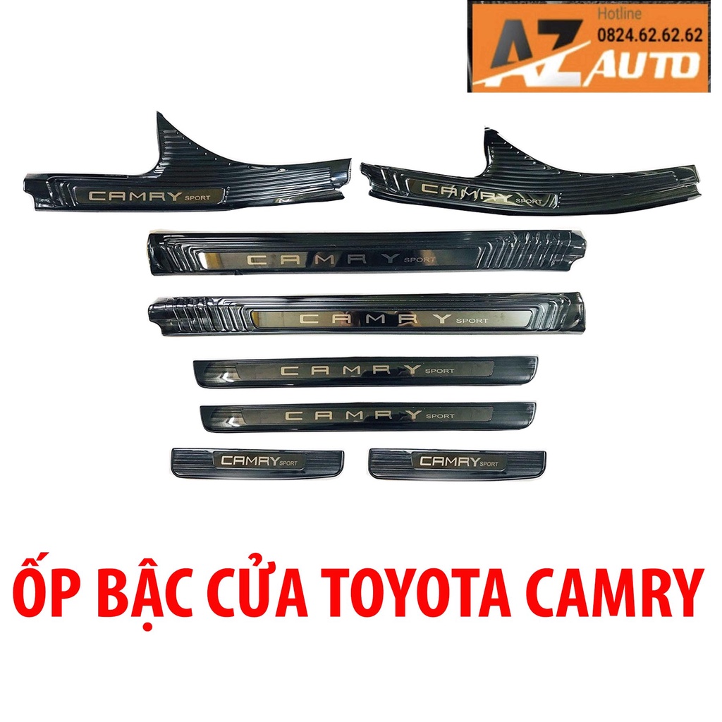 Ốp Bậc Cửa, Nẹp Bước Chân Trong, Ngoài Xe Toyota Camry 2019-2022 Chất Liệu Titan Cao Cấp, Chữ Bóng Camry