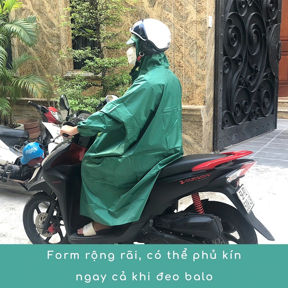 Áo mưa không xẻ tà vải dù tổ ong có khóa kéo cao cấp Kara House