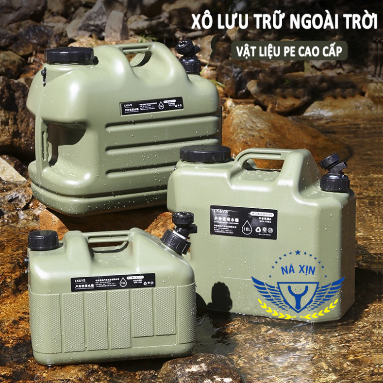 Bình đựng nước cắm trại du lịch dã ngoại di động ngoài trời, có van khóa, có vòi nối dài tiện lợi - DCP9