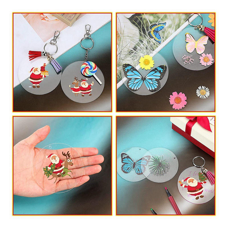 Set 50 Phụ Kiện Acrylic Trong Suốt Hình Tròn 3 Inch Đục Lỗ Trang Trí Giáng Sinh