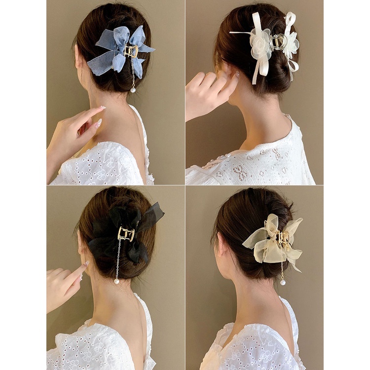 Kẹp Tóc Hình Nơ Lưới Đính Tua Rua Cỡ Lớn Thời Trang Cho Nữ