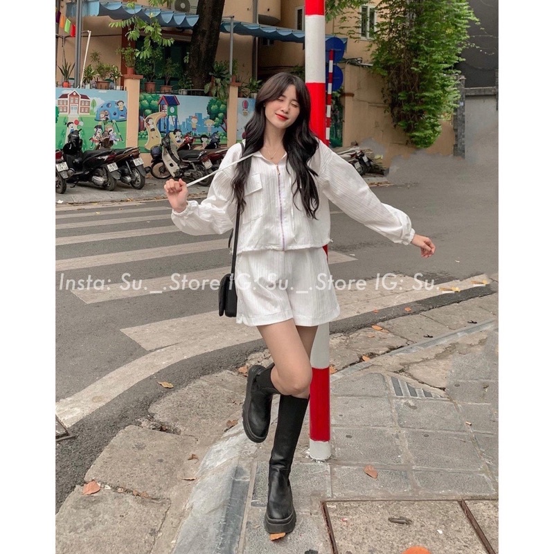 [ 𝐅𝐑𝐄𝐄 𝐒𝐇𝐈𝐏 ] SÉT 3 MÓN GỒM ÁO KHÓA DÂY KÉO TÚI NẮP BO EO QUẦN SHORTLƯNG THUN